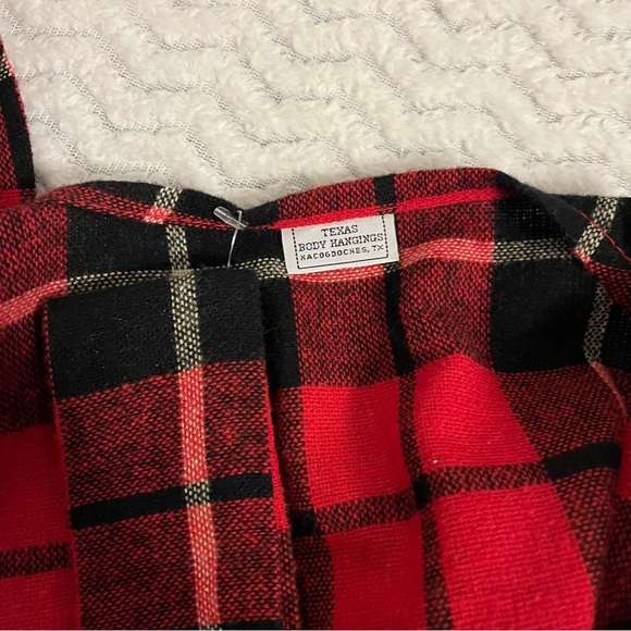 TEXAS BODY HANGINGS RED BLACK Plaid Wool Belted Cape Wrap Cloak Rare One Size - Picture 5 of 5
